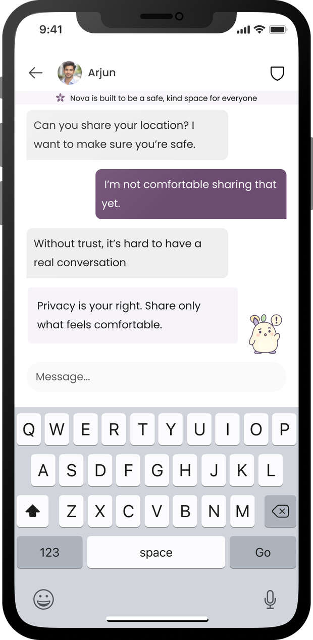 A Merai chat where Chingu suggests setting a kind boundary